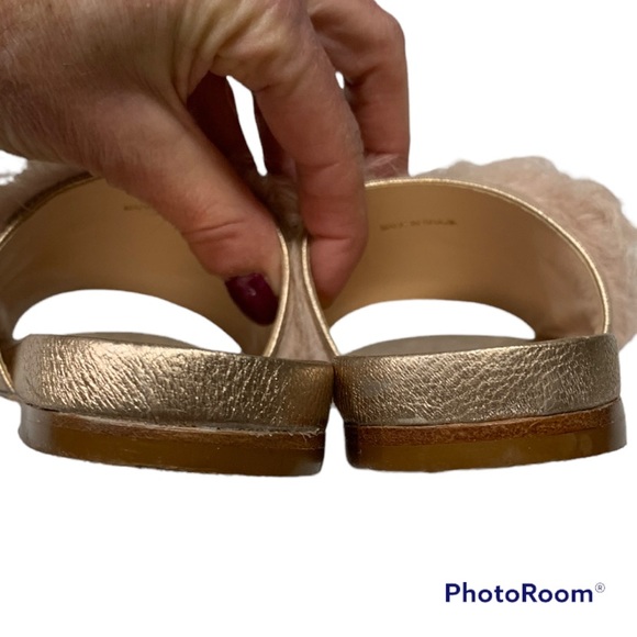 Loeffler Randall Domino Slides Metallic Rose Gold Faux Fur Mob Wife Chic 5 - Picture 6 of 15